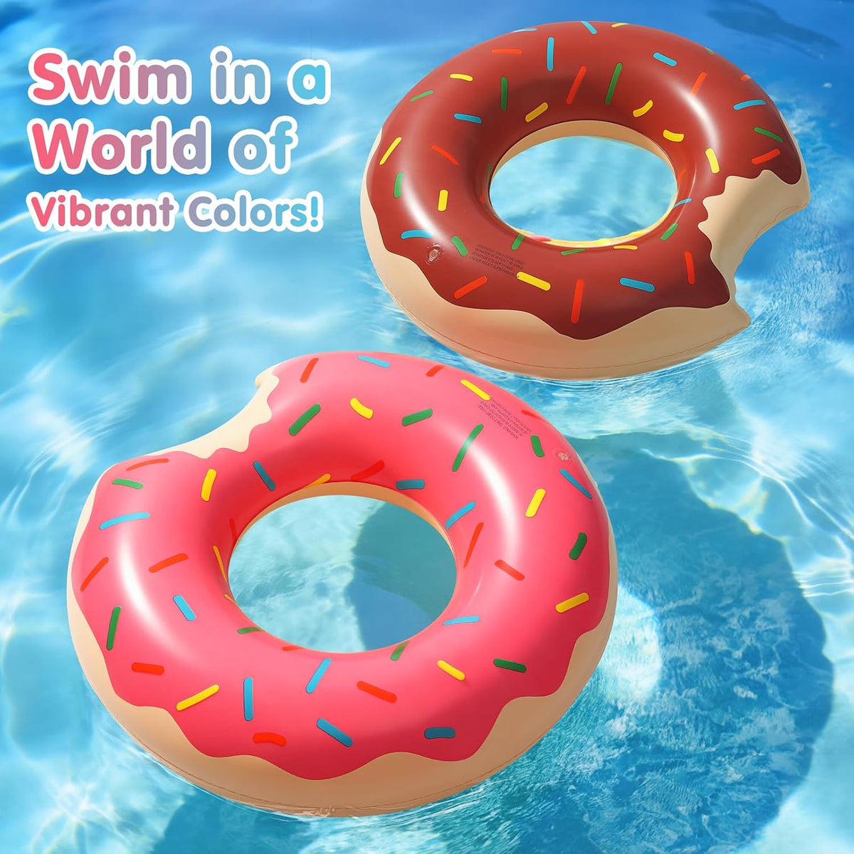 HeySplash Pool Floats Kids, Inflatable Swimming Rings – Fun for Kids & Family - L-Donut Pink*2 + Brown - image 2