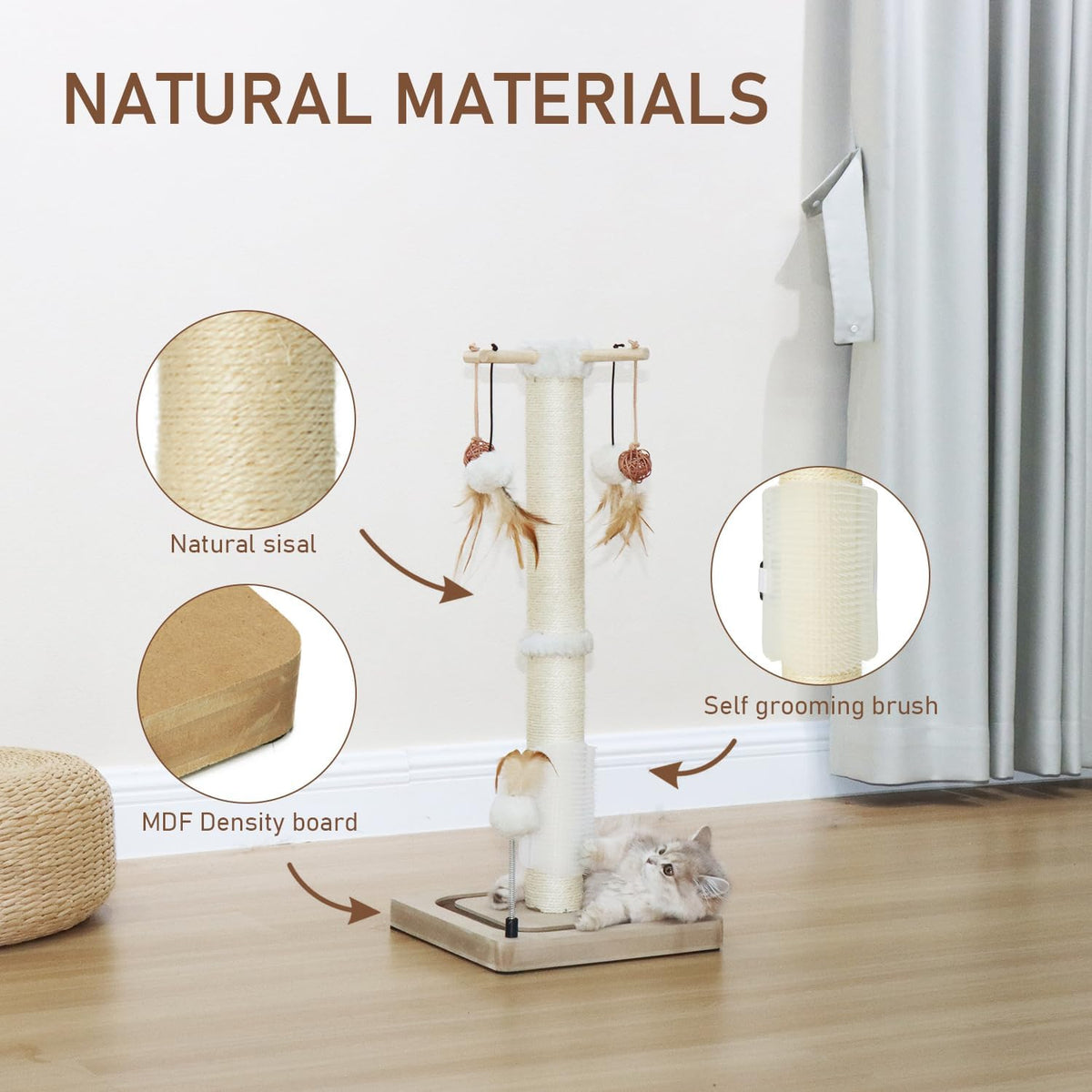 PEEKAB Cat Scratching Post Sisal Scratch Posts for Indoor Kittens - 27 inches Single Orbit - image 4