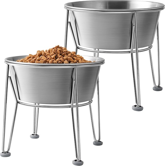 Elevated Dog Bowls for Medium&Small Dogs - Stainless Steel 48oz/6 Cups Raised Feeder with Non-Slip Base, Dual Food & Water Bowls 2-Pack