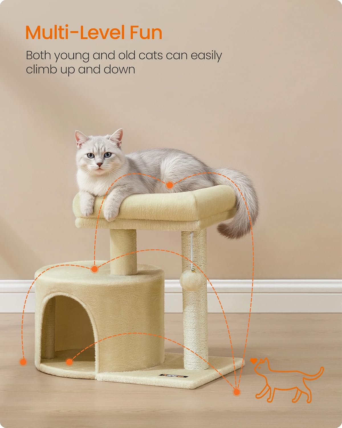 Feandrea Cat Tree, Cute Kittens Condo - Sand Beige - image 3