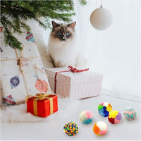 Andiker 6 Pcs Assorted Color Cat Ball Toys, Woolen Yarn Puffs Cat Pom Pom Balls Interactive Kitten Chasing Toys