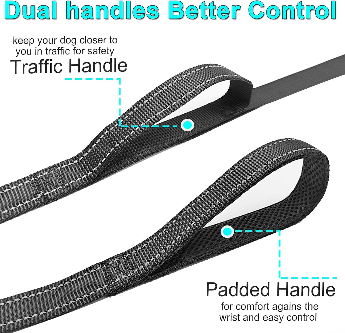10FT Dog Leash with Traffic Handle Reflective Large Medium Dogs – Essentials for Dogs - 10ft x 1 in / black - image 2