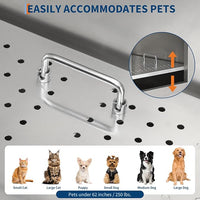 Stainless Steel Dog Washing Station - Dog Bath Tub for Large, Medium, Small Dogs, Pet Grooming Tub with Ramp, Non-Slip Grate, Shower, Soap Box, Faucet, Drain for Home & Outdoor （Right RAMP, 50"）