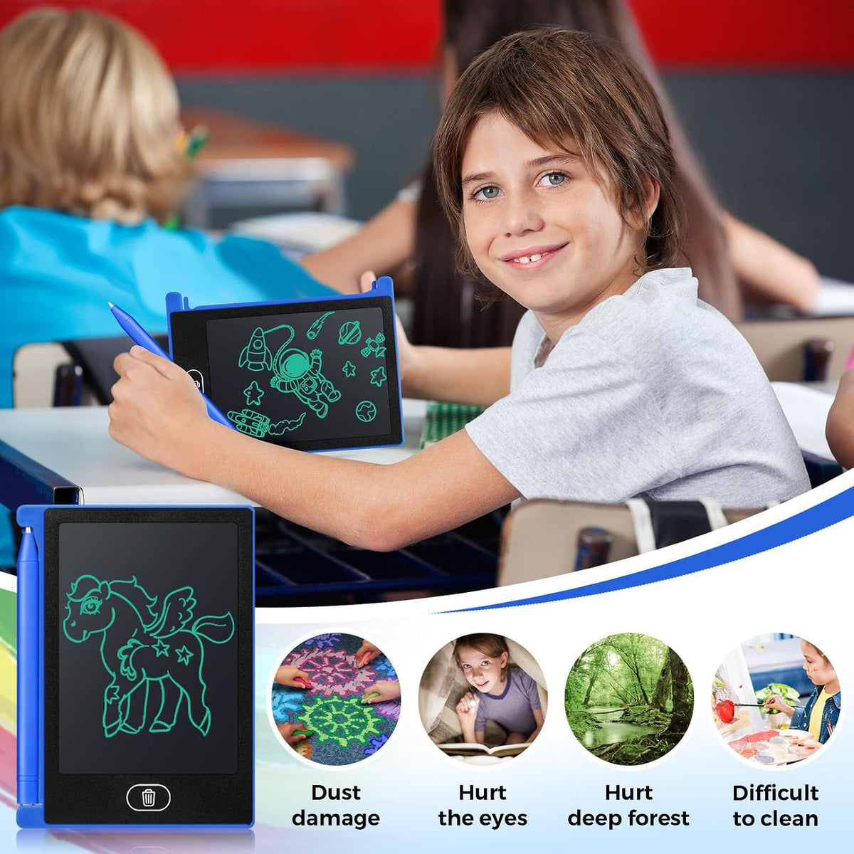 Zhehao 24 Pack 4.5" LCD Writing Tablet for Kids - Blue / Classic - image 3
