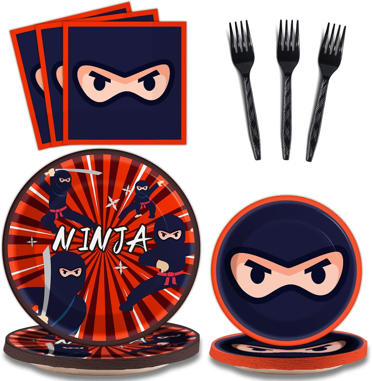 Tevxj navy blue and silver happy birthday tableware set with plates, napkins and forks for 24 - view 8
