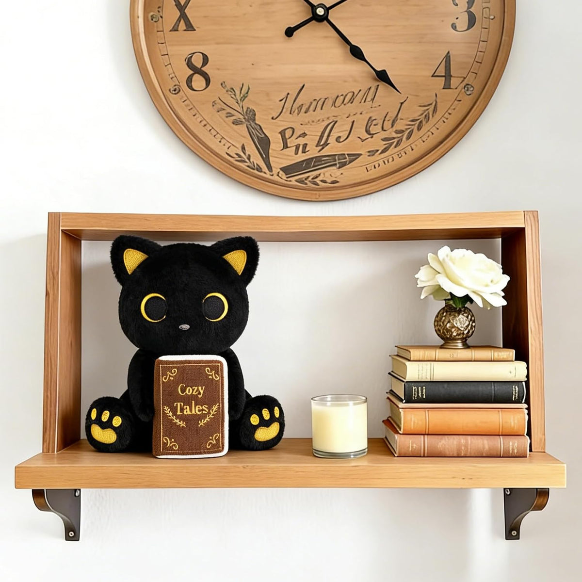MUFEIRUO Halloween black cat plush holding pumpkin bag, wearing orange witch hat - view 32