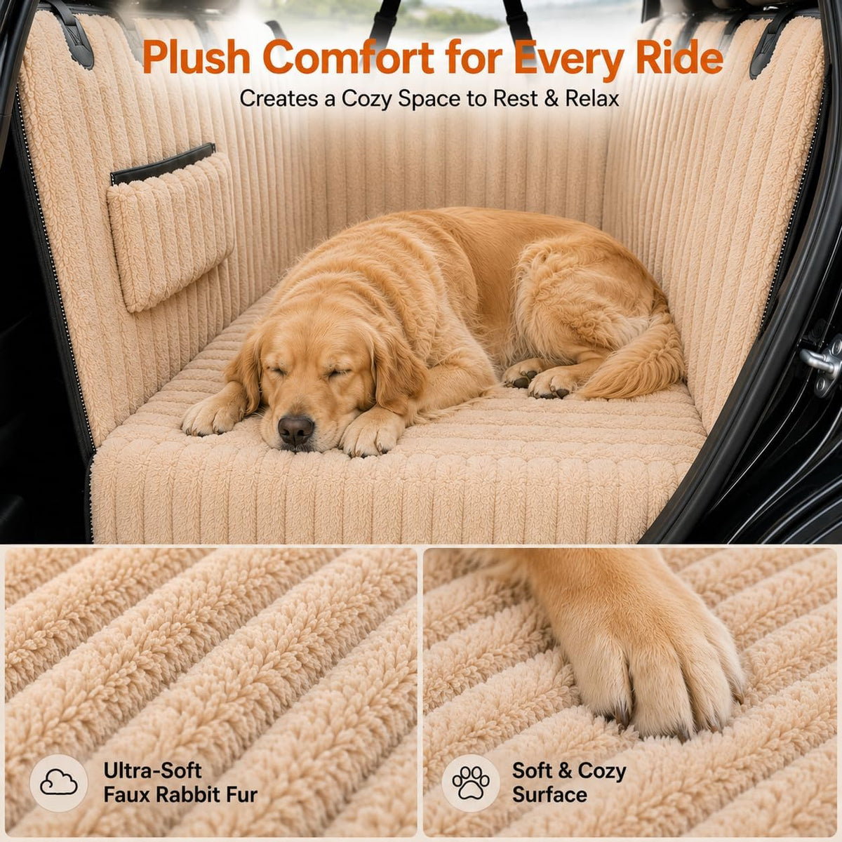 URPOWER Dog Car Seat Cover for Back Seat - Light Khaki / Standard - 54" Length - image 2