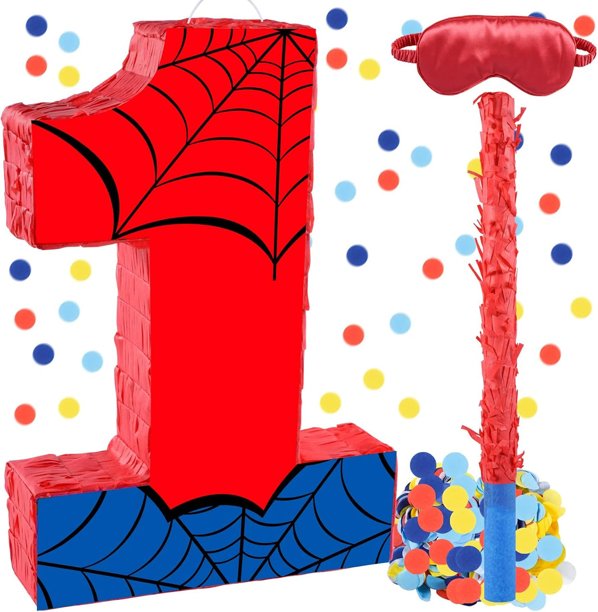 RUISUER number 4 spider web pinata with stick, blindfold and confetti - view 2