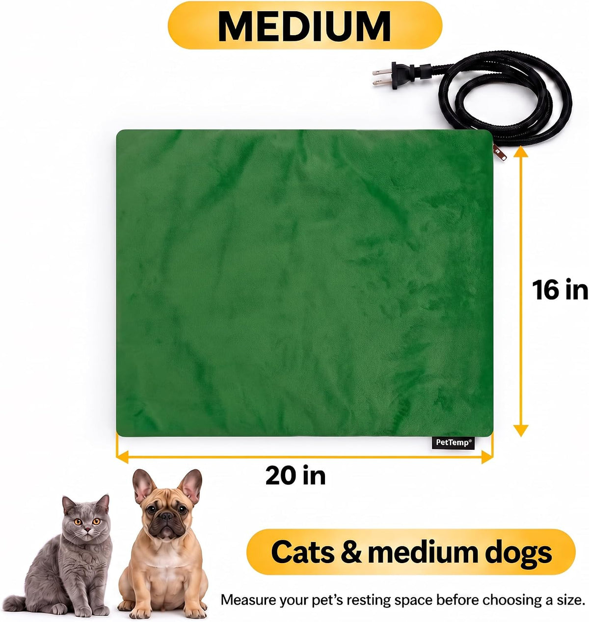 Cat Heating Pad, Heated Cat Bed, MET Safety Listed - Grass Green / Medium: 20" x 16" x 1.6" - image 4
