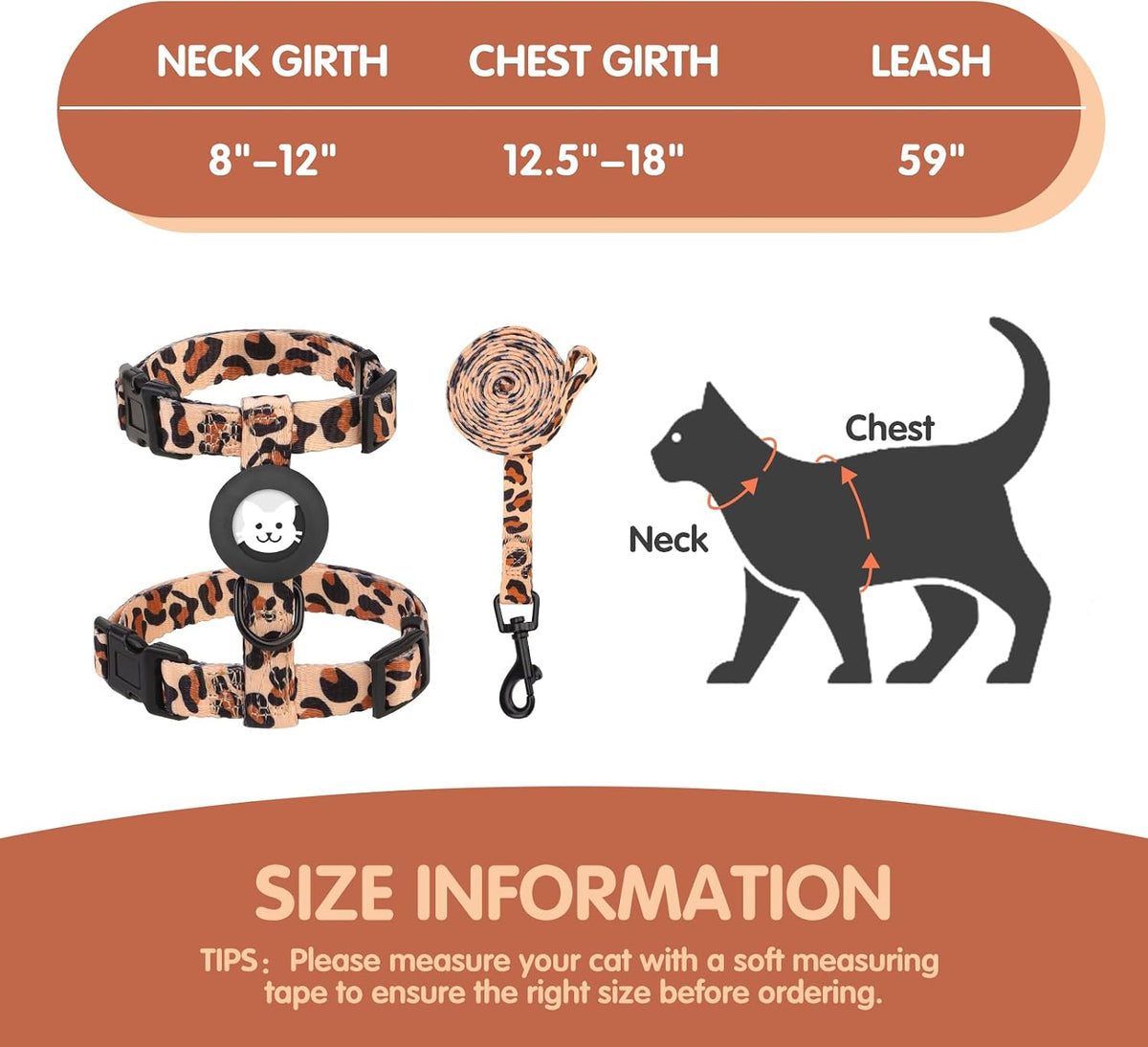 BINGPET Cat Harness with Airtag Holder - Classic Leopard (Buckles on Neck & Chest) - image 4