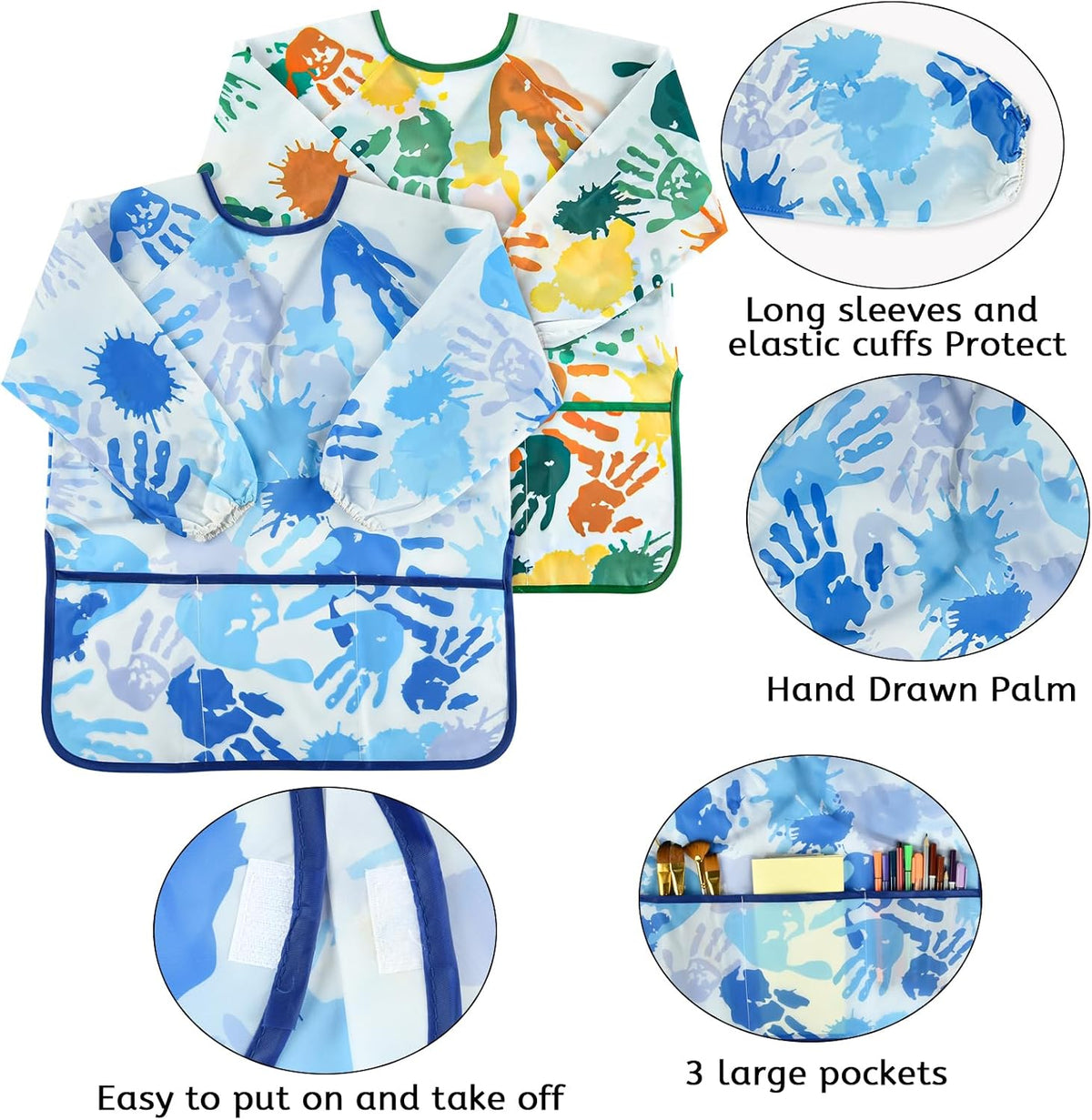 2 Pcs Kids Art Smock Painting Toddler Smock Long Sleeve with 3 - Blue+green / 2 - image 4