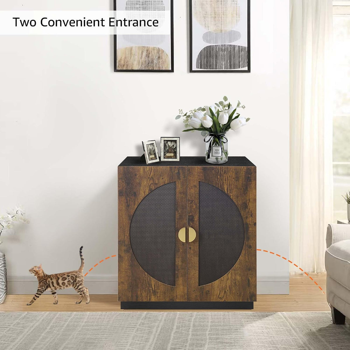 unipaws Cat Litter Box Enclosure Furniture - Rustic and Black / Extra Tall - image 2