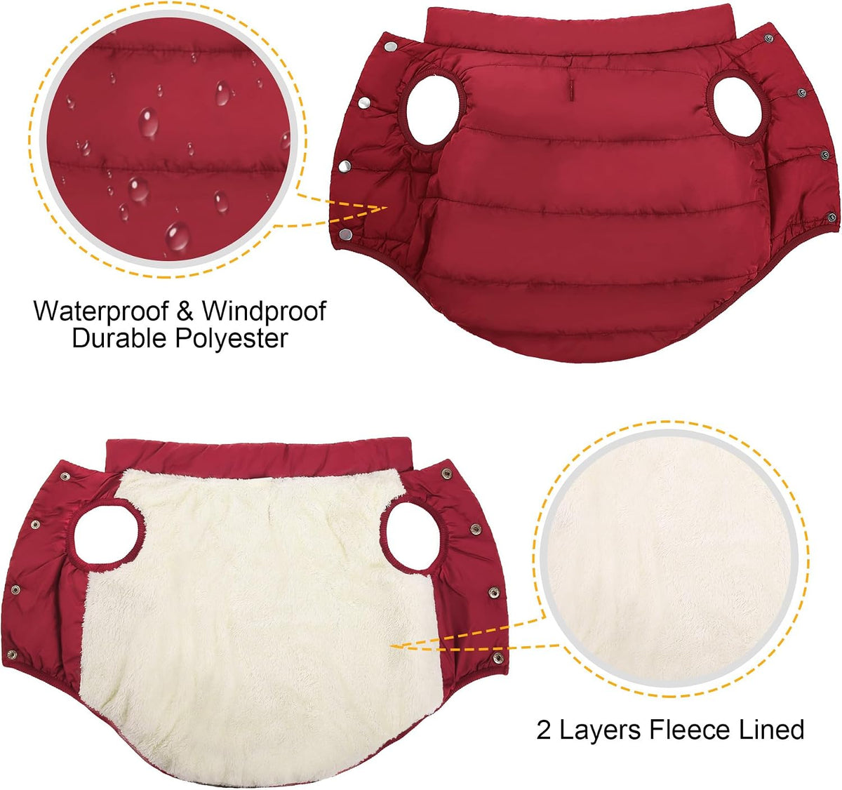 ASENKU Dog Winter Coat Dog Fleece Puffer Jacket for Small Medium - Small / Red - image 4