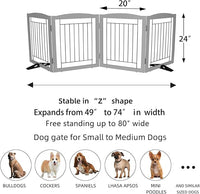 ZJSF Freestanding Dog Fence Indoor, Foldable Dog Gate for Doorways, Stairs or Hallways, Sturdy Wood Extra Wide Pet Gate with Support Feet for The House, Grey, 24 "Height-4 Panels