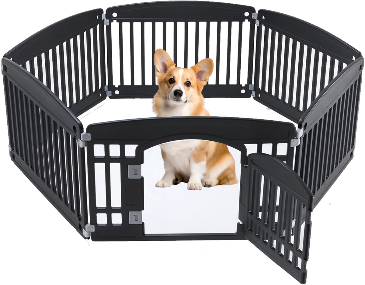 DUMOS Plastic Dog Playpen - Modern Black / 6 Panel / 24 Inch