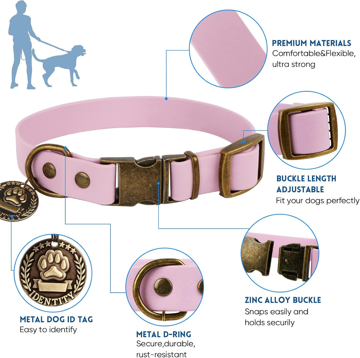 Wisedog Rubber Dog Collar with Quick Release, XS 8.5"-12" - Pale Pinkish Purple / S(Collar:10"-14";Leash:4 ft) - image 2