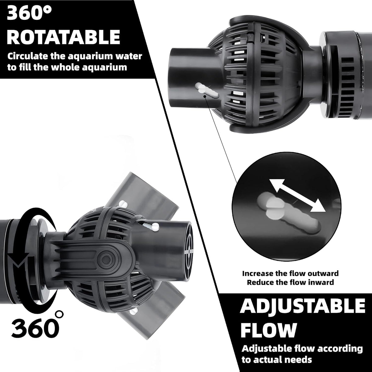 Aquarium Wave Maker Pump: 8W 1600GPH 360°Adjustable Power Head Fish - image 3