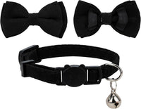 Collar for Cat Pet Breakaway with Bell Bowtie Detachable Bow - Plaid & Solid-Black - image 3