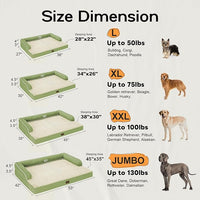 Large Dog Bed Orthopedic Washable - Memory Foam - XXL Large Big Dogs - Beds Bolster Pet - Couch Sofa - Waterproof with Removable Cover - Grass Green Dog Bed