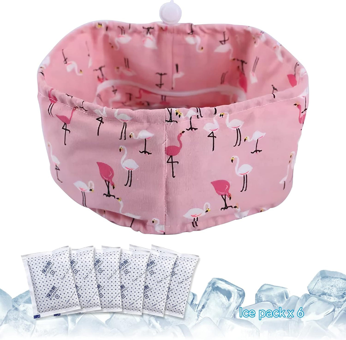 Dog Cooling Bandana Collar with Recyclable Ice Packs - Pink Flamingo / Large
