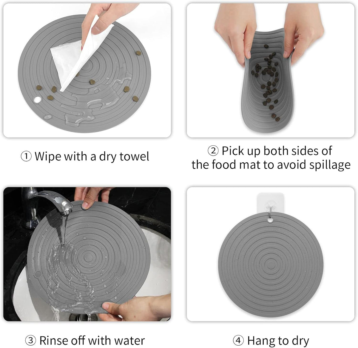 Pet Food Mat for Dog and Cat Placemat 2 Pcs - 9.5"L x 9.5"W / White - image 4