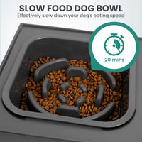 Elevated Dog Bowls with 2 Stainless Steel Dog Food Bowls - Grey / Square Slow Feeder - image 4