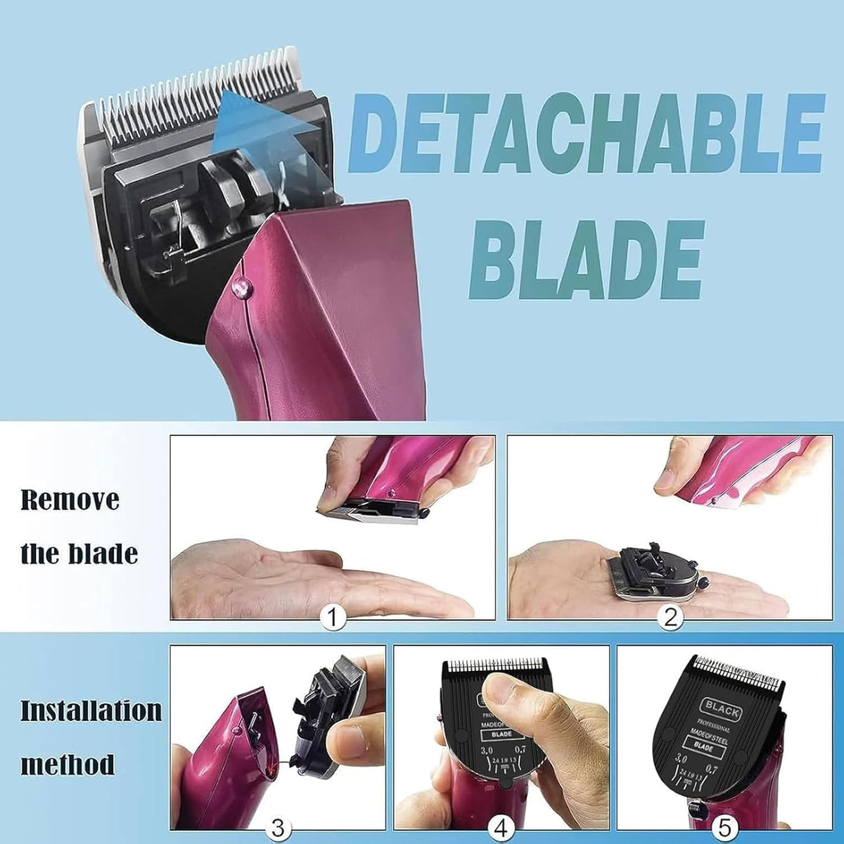 3Pcs 5-in-1 Adjustable Pet Clipper Blades - BLACK-3 - image 3