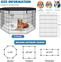 Puppy Pet Playpen 8 Panel 24 Inch Indoor Outdoor Metal Portable - 36"H x 24"W, 8 Panels with Octagonal Top Cover - image 2