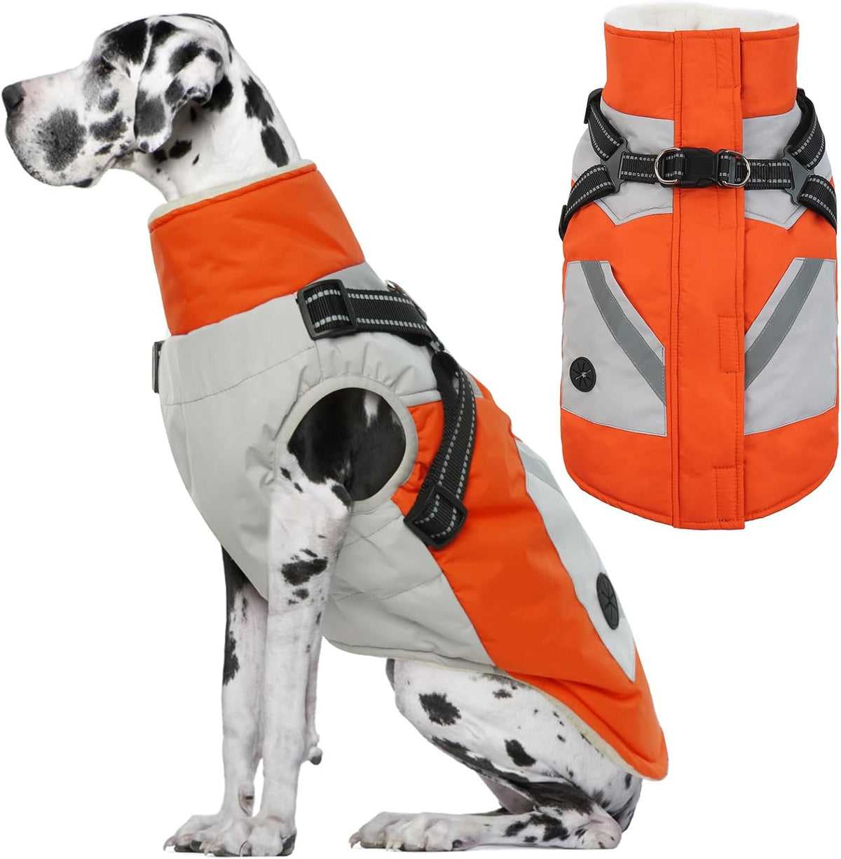 Dog Winter Coat with Harness Built in - XXXX-Large(Chest:47.24 in) / Orange