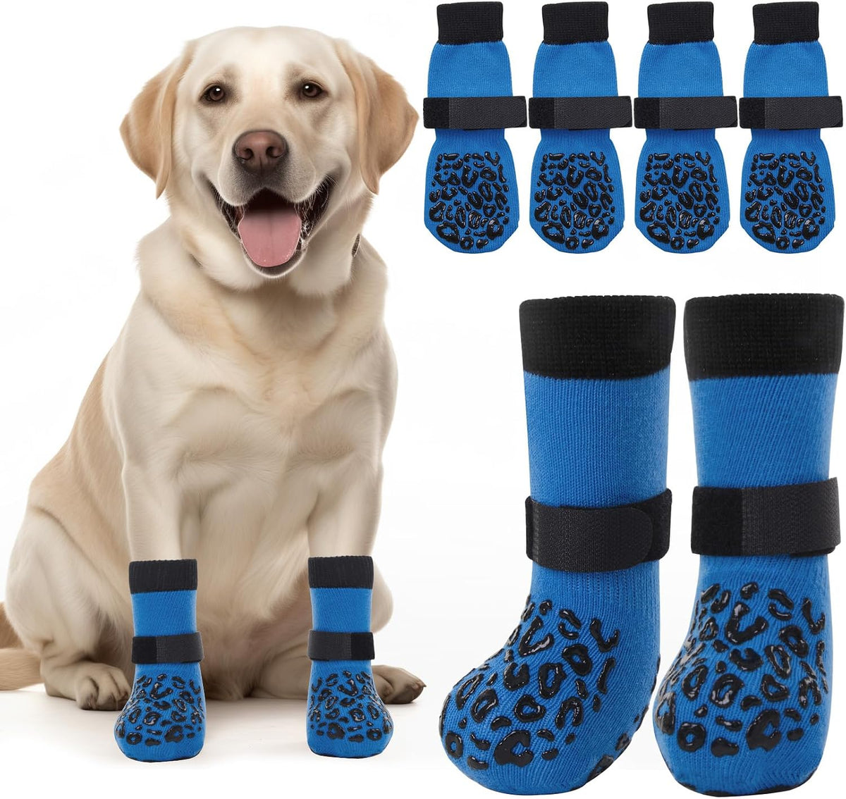 PICK FOR LIFE Non Slip Dog Socks with Grippers Prevent from Licking - Blue / Large