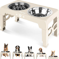 Elevated Dog Bowls for Medium Large Size Dogs - Beige / Medium Large / 1 Basic&1Slow Bowl