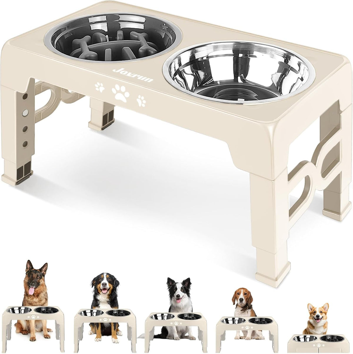 Elevated Dog Bowls for Medium Large Size Dogs - Beige / Medium Large / 1 Basic&1Slow Bowl