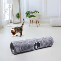 Luxurious Cat Tunnel,43" Straight Cat Tunnel Toys with Balls for Indoor,Collapsible Peekaboo Cave - Gray Stripe - image 2