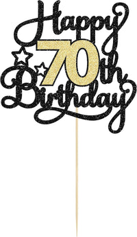 1Pc Happy 80th Birthday Cake Topper Black Gold Glitter Cheers to 80 - 70th - image 3