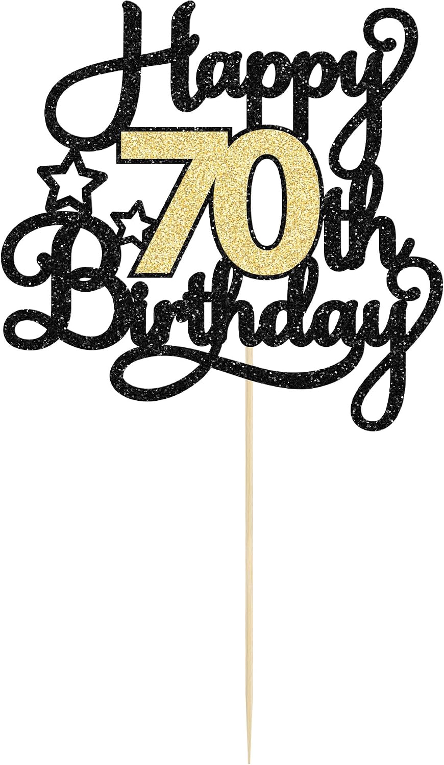 1Pc Happy 80th Birthday Cake Topper Black Gold Glitter Cheers to 80 - 70th - image 3