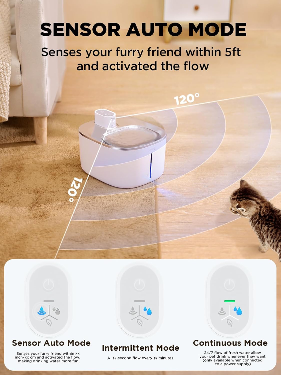 FEELNEEDY Wireless Cat Water Fountain Stainless Steel with Sensor - White Fountain(6 Filters) - image 3