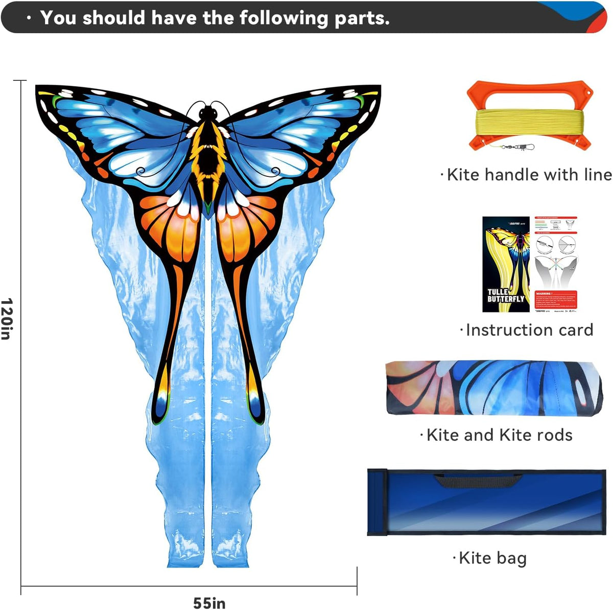 SGftre Tulle Butterfly Pink Kite，Extremely Easy to Fly - blue - image 2