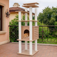 62"Tall Outdoor Cat Tree,Weatherproof Large Cat Condo with Scratching Posts – Essentials for Cats - CTT-10