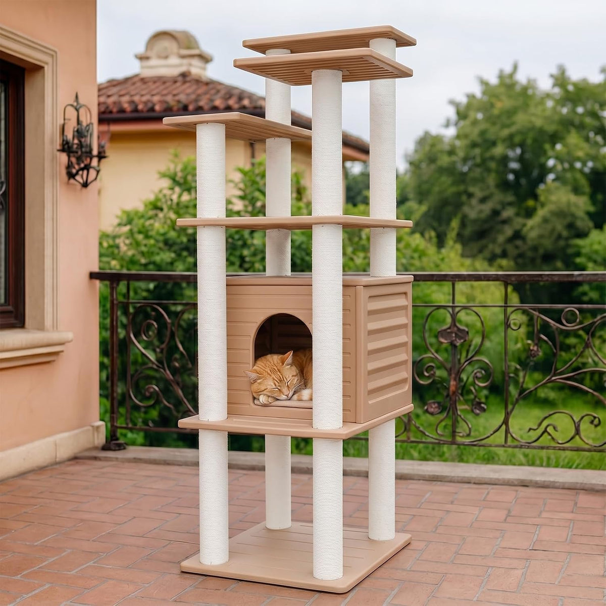 62"Tall Outdoor Cat Tree,Weatherproof Large Cat Condo with Scratching Posts – Essentials for Cats - CTT-10