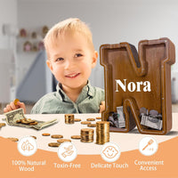 JOOMLAFLY Wooden Letter Piggy Bank for Kids 9"Clear Coin Bank - N / Initial-12" - image 2