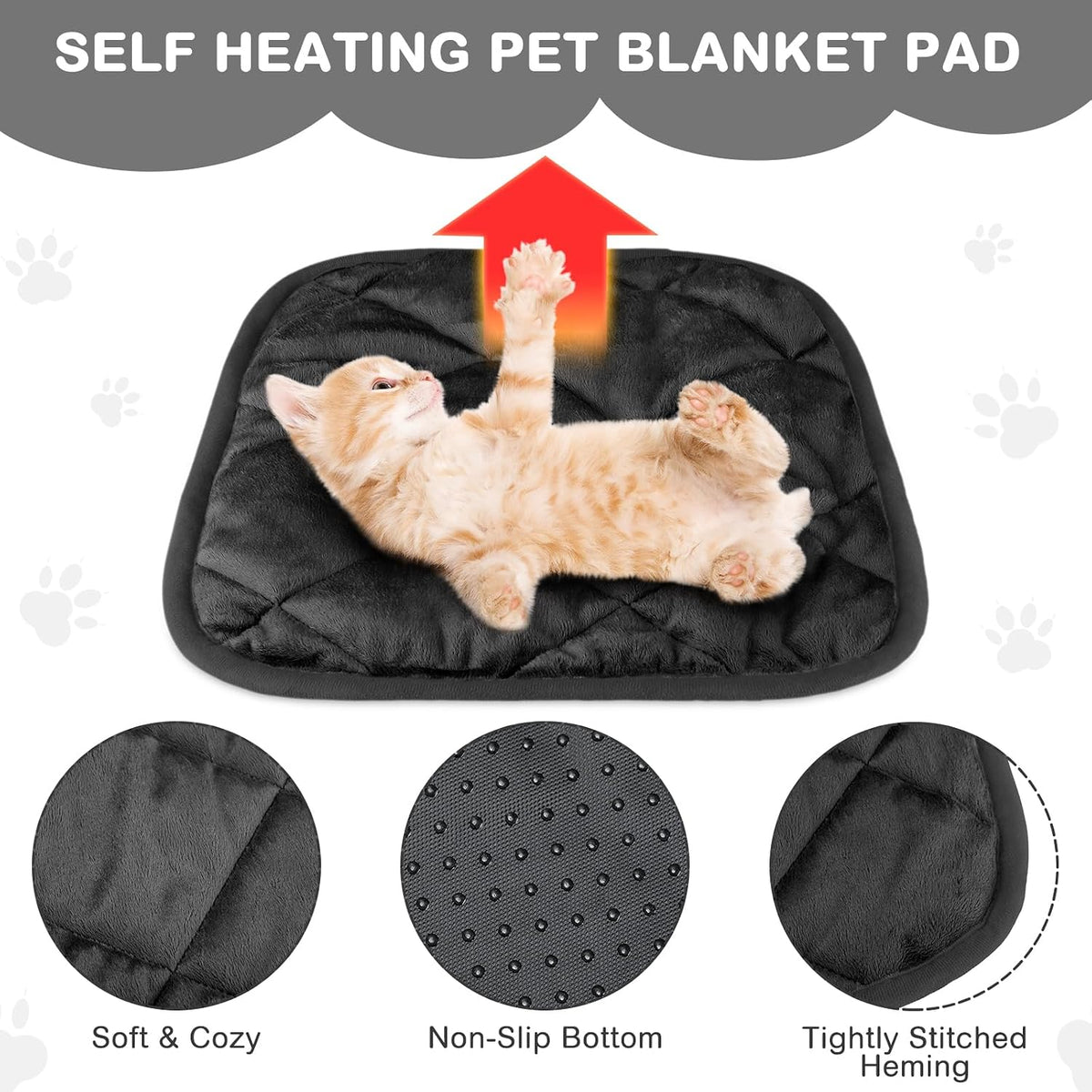 4 Pack Self Heating Cat Pad Self Warming Dog Mat - 16 x 16 Inch / Black - image 3