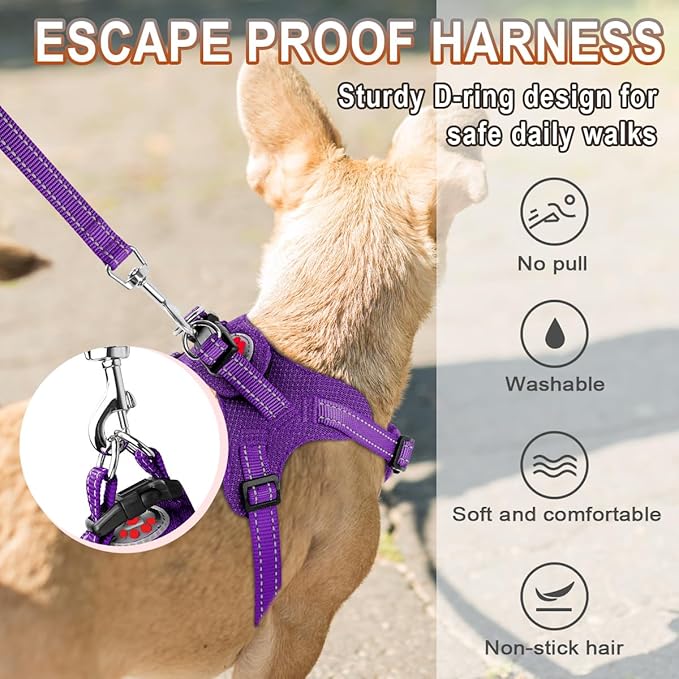 Dog Harness Step in Dog Vest Harness, Reflective Adjustable Puppy No Pull Harness Breathable Soft for Small and Medium Dogs Cats, Purple, S