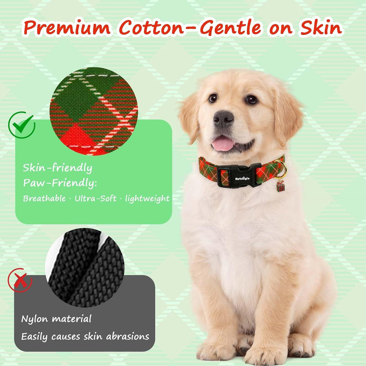 Medium Dog Collars for Male Dogs - Festive Plaid / S - image 4