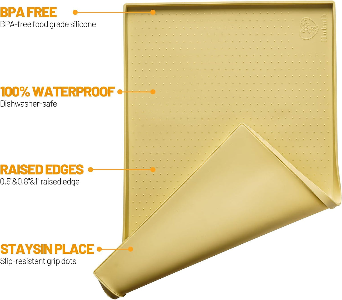 Hubulk Dog Feeding Mat,100% Waterproof Food Grade Silicone Pet Food and Water Bowl - Yellow / 24"l X 16"w - image 2