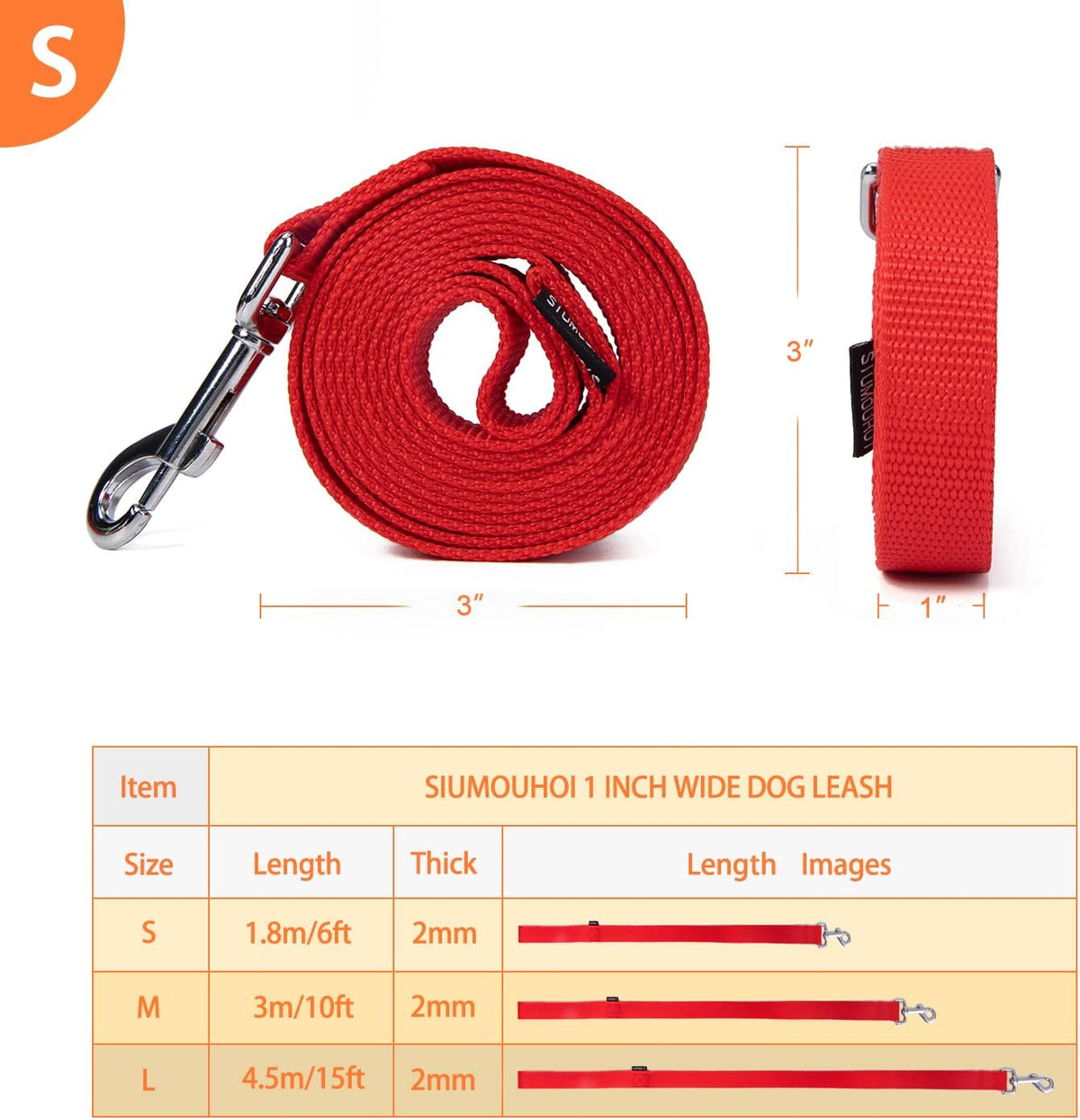 Strong Durable Nylon 10ft Long Dog Training Leash, Traction Rope - Red / 6 Feet - image 2