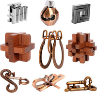 ActPo 9 piece brain teaser puzzles set with metal and wooden 3D puzzles - view 2