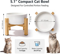 Elevated Cat Water Bowl, Ceramic Raised Cat Food Bowl with Adjustable Bamboo Stand, 5.1" Compact - Small / White - image 2