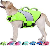 Doglay Dog Life Jacket, Swim Vest for Boating & Swimming - Xl :27.6"-38.6" (Ribcage Girth)- Double Handles / Fluorescent Green+Gray