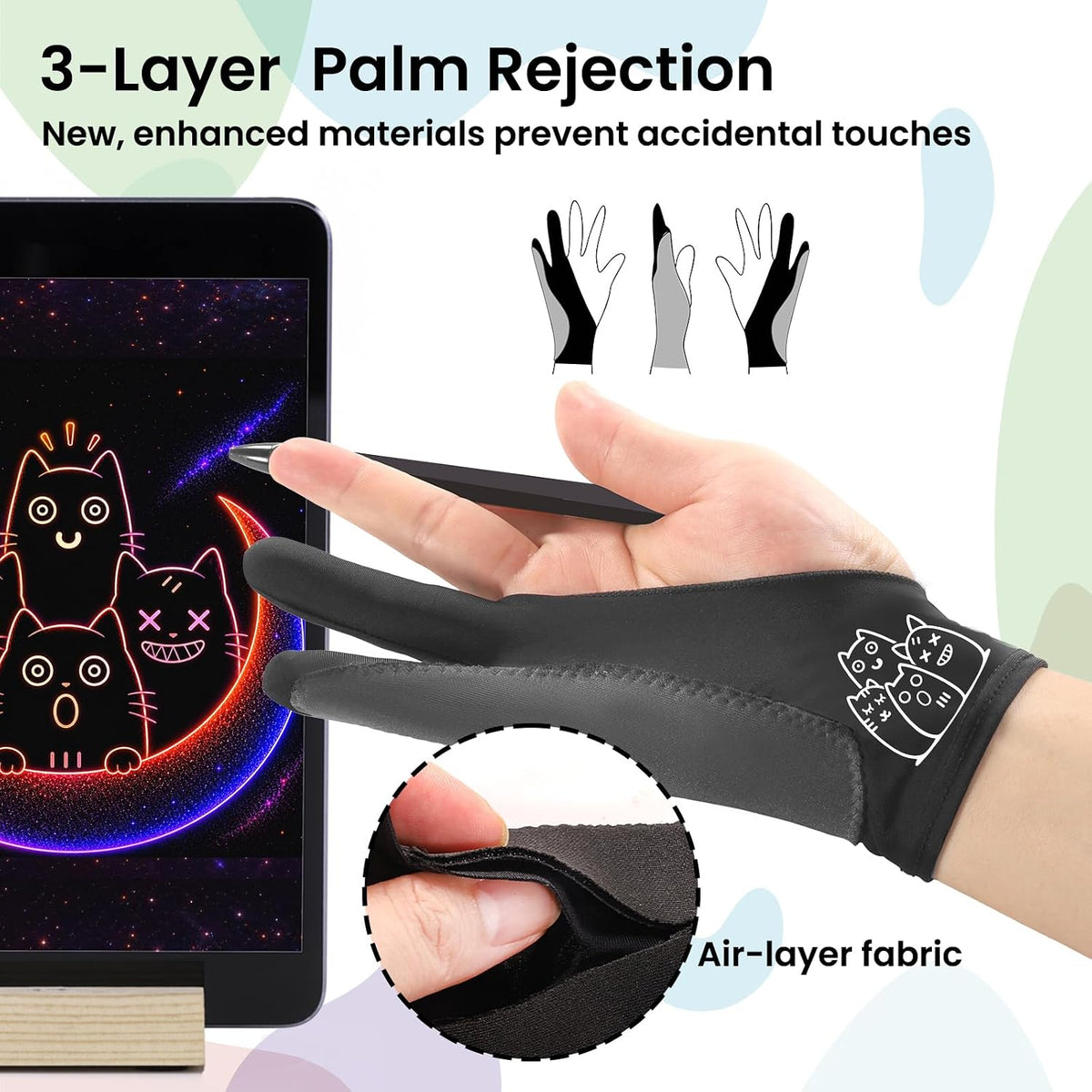 Artist Drawing Glove: 3-Layer Palm Rejection for iPad & Drawing - Midnight Mood(2 Pack) / Medium - image 4