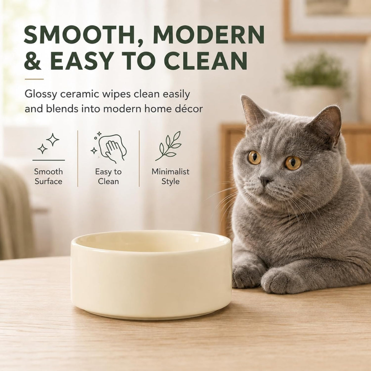 Cat Bowls Set of Two, 5.1” Ceramic Cat Food Bowls - Light Yellow / 2 Bowls - 5.1" - image 3